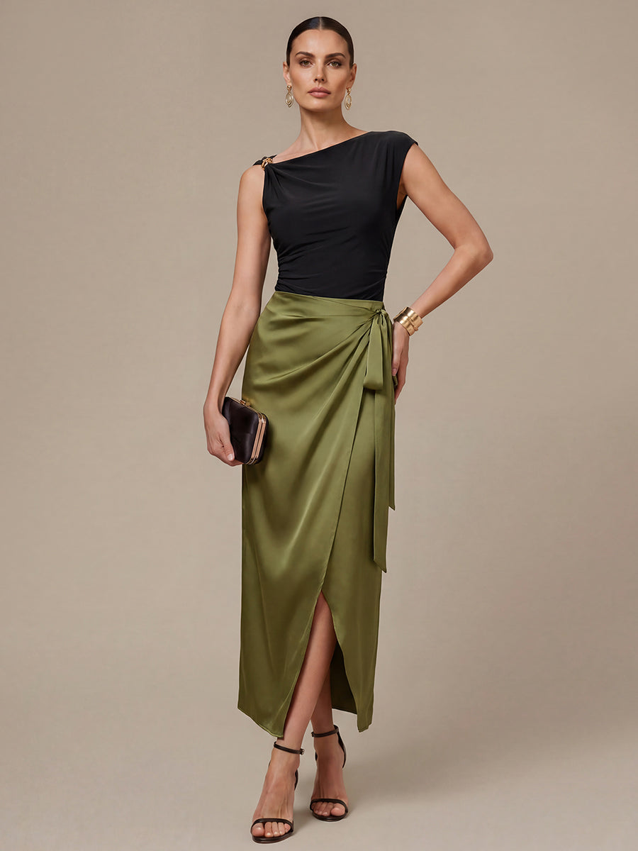 Knit Cap Sleeve Asymmetrical Neckline Tops #color_Black