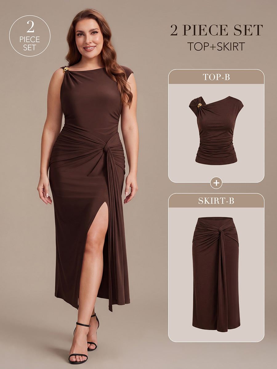 Knit Cap Sleeve Asymmetrical Neckline Tops - Ever-Pretty US