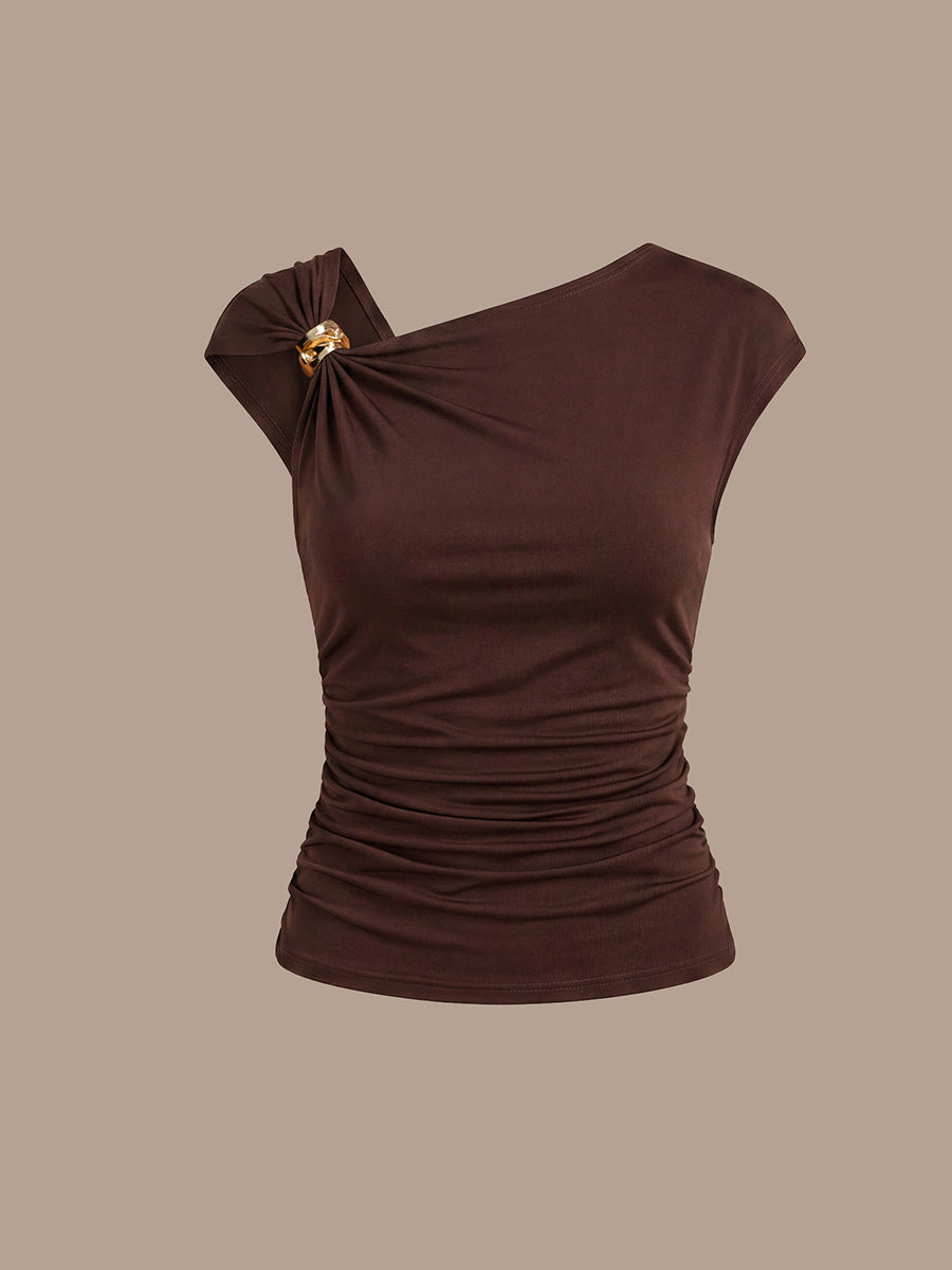 Knit Cap Sleeve Asymmetrical Neckline Tops - Ever-Pretty US