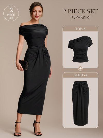 Knit Off-the-shoulder Sleeve Off The Shoulder Tops #color_Black