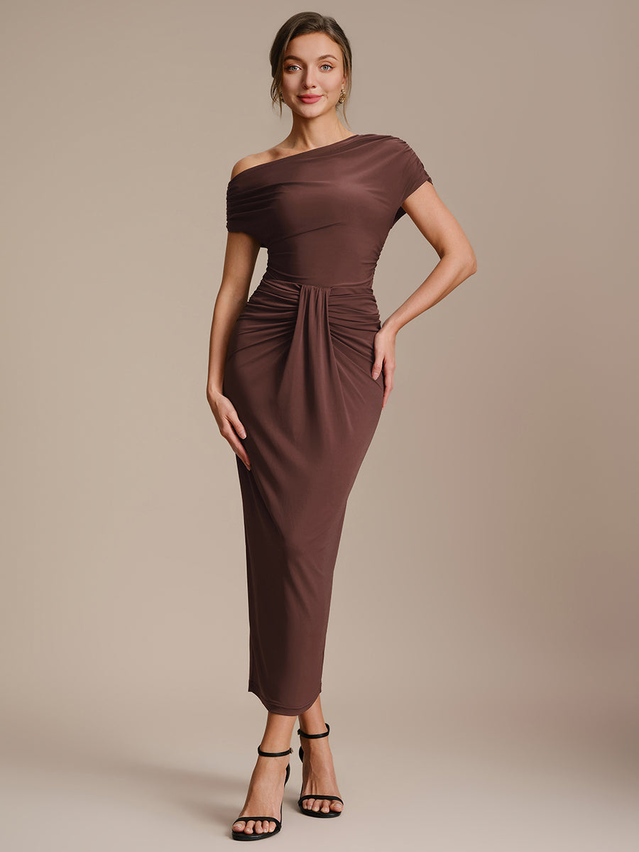 Knit Off-the-shoulder Sleeve Off The Shoulder Tops #color_Chocolate Brown