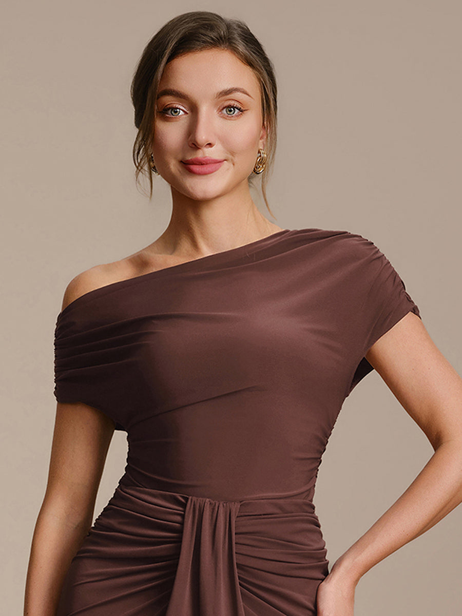 Knit Off-the-shoulder Sleeve Off The Shoulder Tops #color_Chocolate Brown