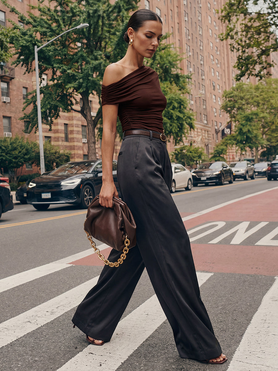 Knit Off-the-shoulder Sleeve Off The Shoulder Tops #color_Chocolate Brown