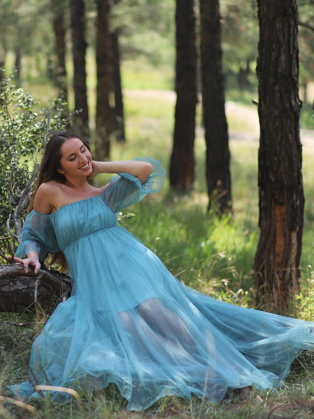 pretty CELIA|Plus Size Off-Shoulder Tulle Double Skirt Maxi Maternity Dress Fan Photos 3
