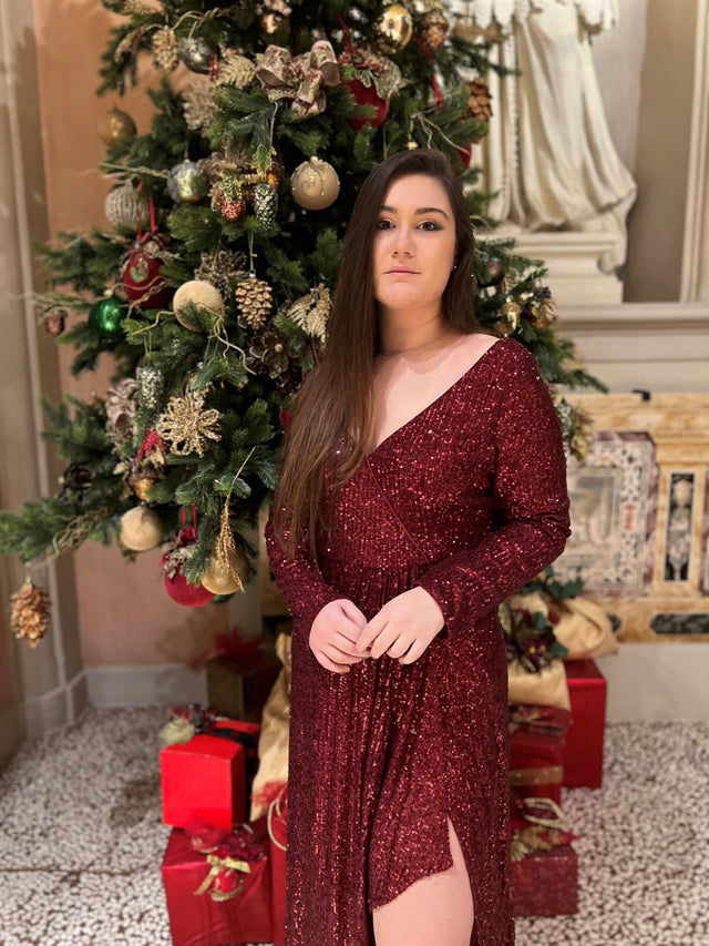 pretty SYREN|Plus Size Sequin V-Neck Long Sleeve High Slit Bodycon Evening Dress Fan Photos 4
