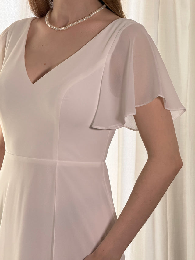 ever AALIA|Flowing Chiffon V-Neck Ruffle Sleeves Wedding Guest Dress Fan Photos 5
