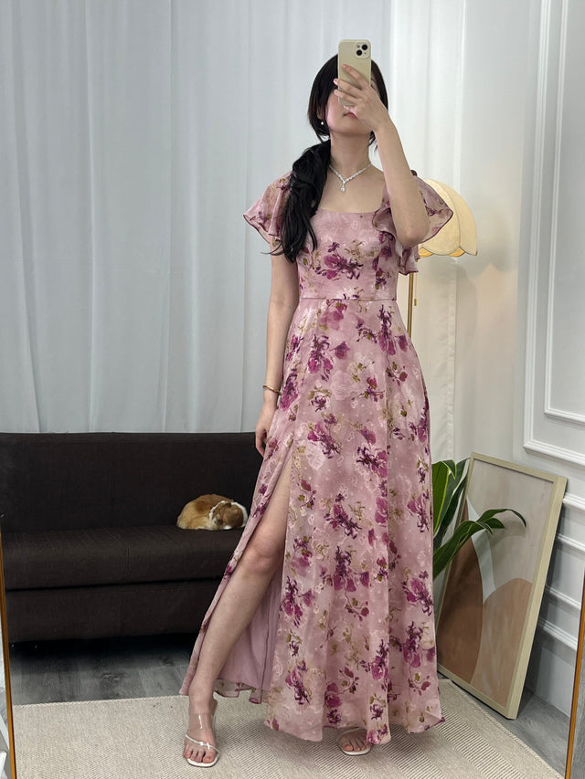 ever WISTERIA|Floral Print Flutter Sleeve Side Split Maxi Formal Dress Fan Photos 1
