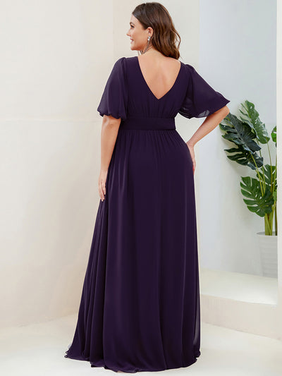 Plus Size V-Neck Front Slit Chiffon Evening Dress #Color_Dark Purple