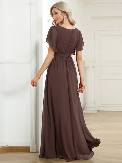 A-Line Pleated Chiffon Tie-Waist Bridesmaid Dress #color_Espresso