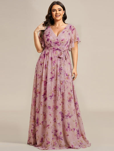 pretty LEORA|Plus Size Pleated Tie-Waist Chiffon Bridesmaid Dress