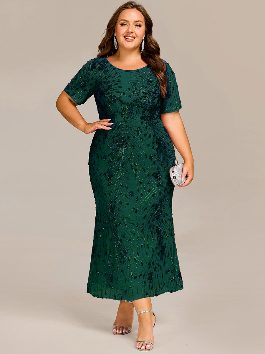 Plus Size Sequin Mermaid Formal Dresses #color_Dark Green