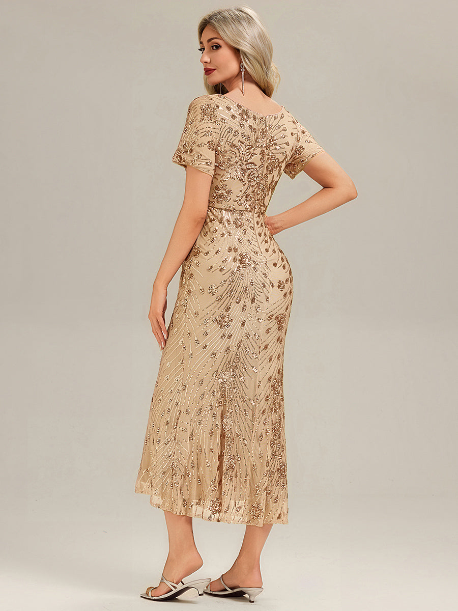 Sequin Mermaid Round Neck Dress #color_Gold