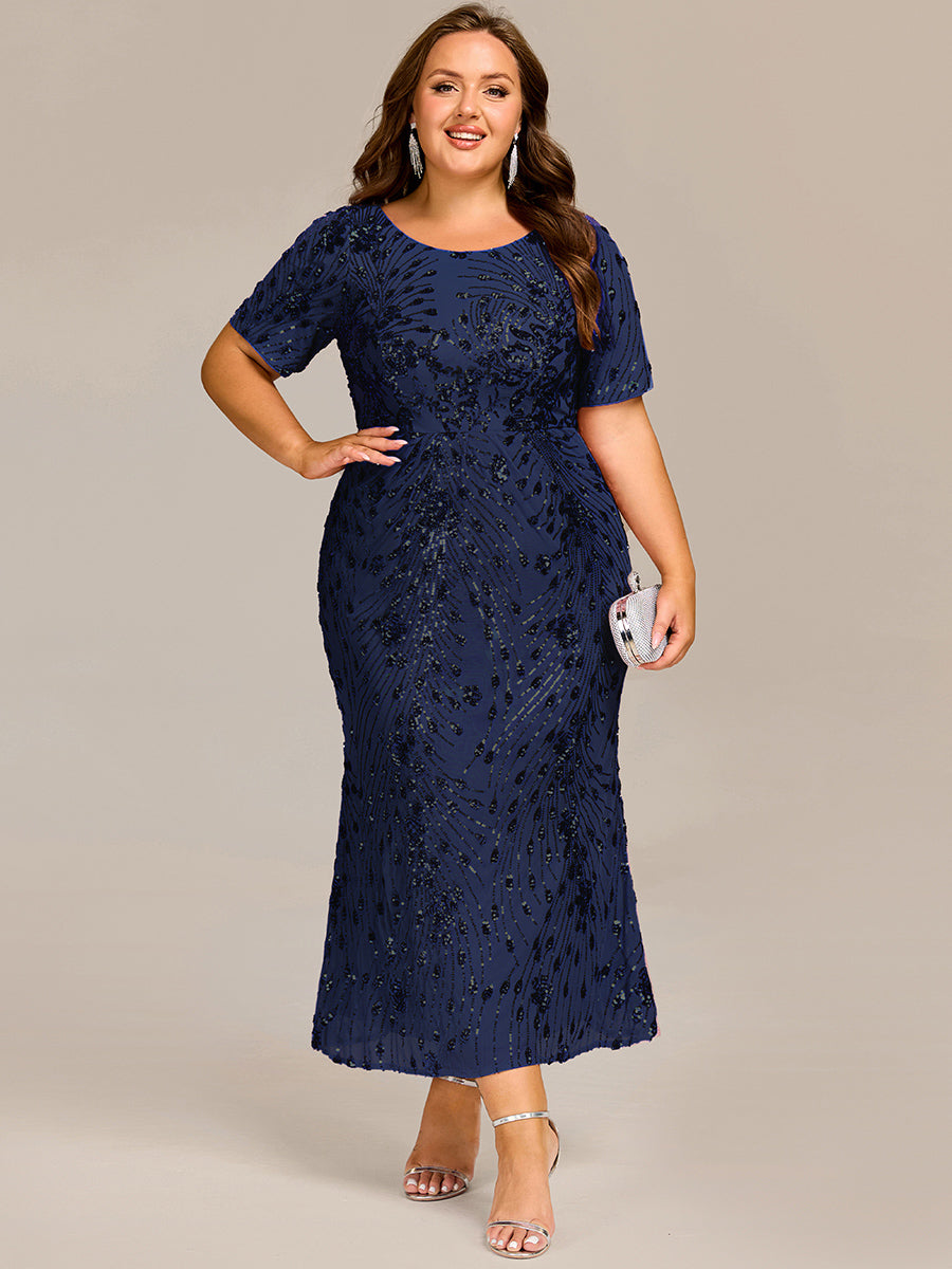 Plus Size Sequin Mermaid Formal Dresses #color_Navy Blue