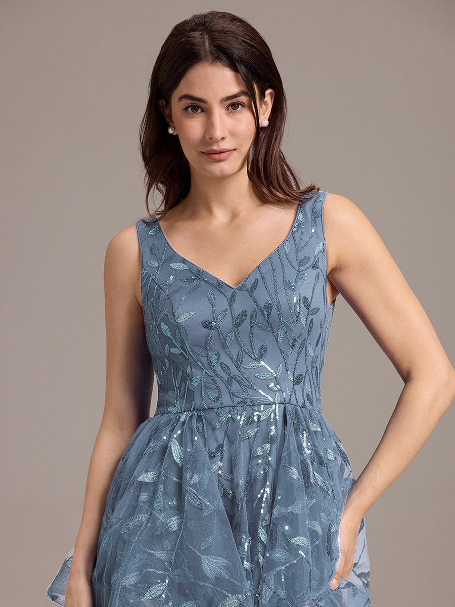 Double V-Neck A-Line Layered Sequin Formal Dress #color_Dusty Blue