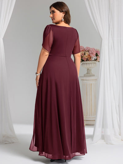 Plus Size Waist Decoration Chiffon A-Line Evening Dress #color_Burgundy