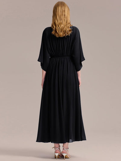 Slit Chiffon Tie-Front Formal Dress #color_Black