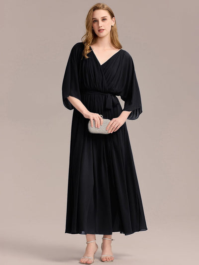 Slit Chiffon Tie-Front Formal Dress #color_Black