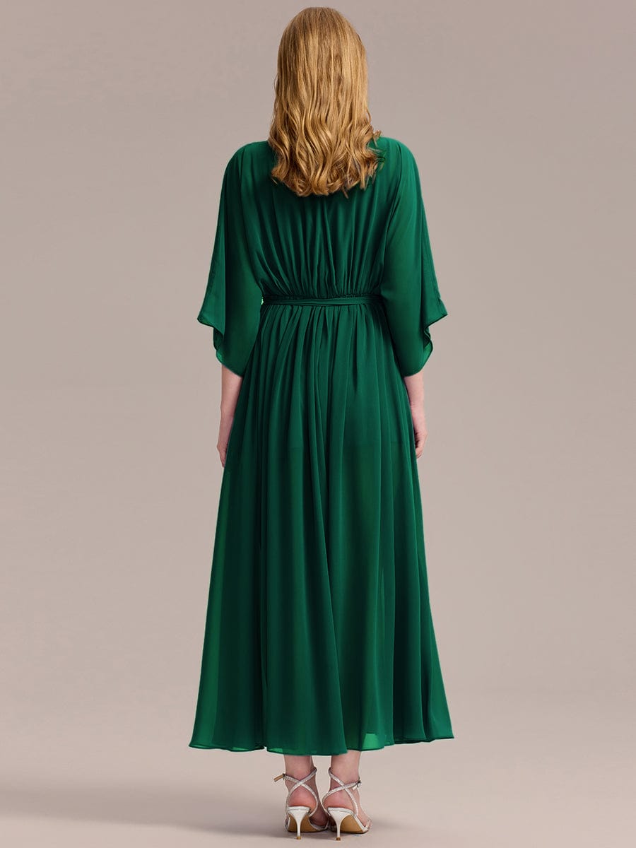 Slit Chiffon Tie-Front Formal Dress #color_Dark Green