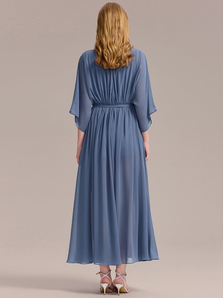 Slit Chiffon Tie-Front Formal Dress #color_Dusty Blue