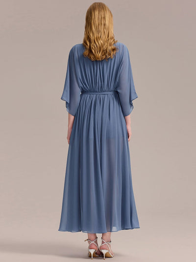 Slit Chiffon Tie-Front Formal Dress #color_Dusty Blue