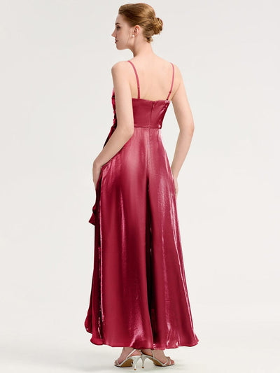 Slit Satin Sleeveless Evening Dresses #color_Burgundy