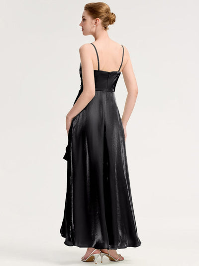 Slit Satin Sleeveless Evening Dresses #color_Black