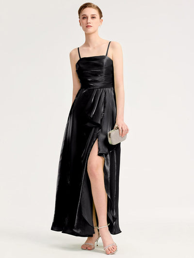Slit Satin Sleeveless Evening Dresses #color_Black