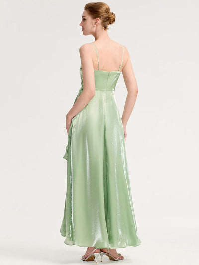 Slit Satin Sleeveless Evening Dresses #color_Mint Green