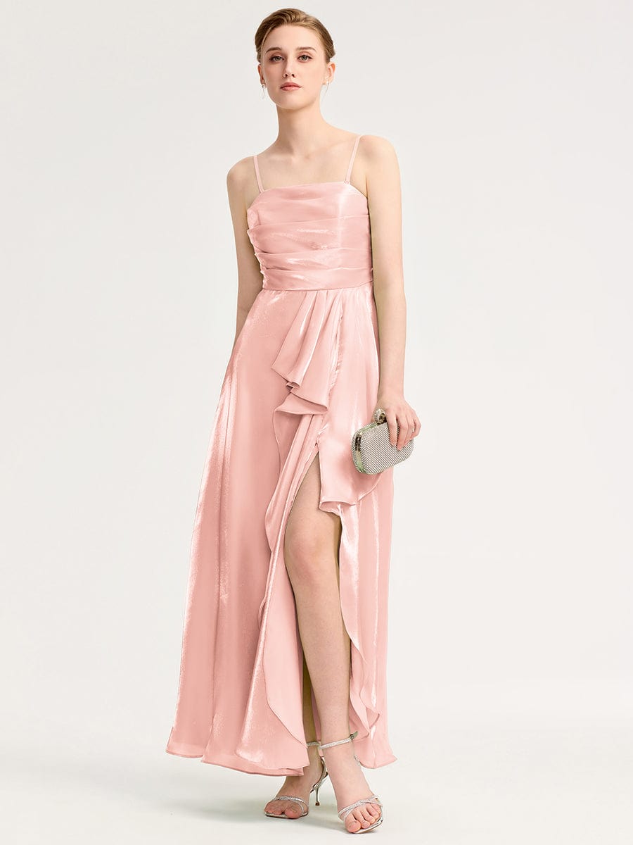 Slit Satin Sleeveless Evening Dresses #color_Pink