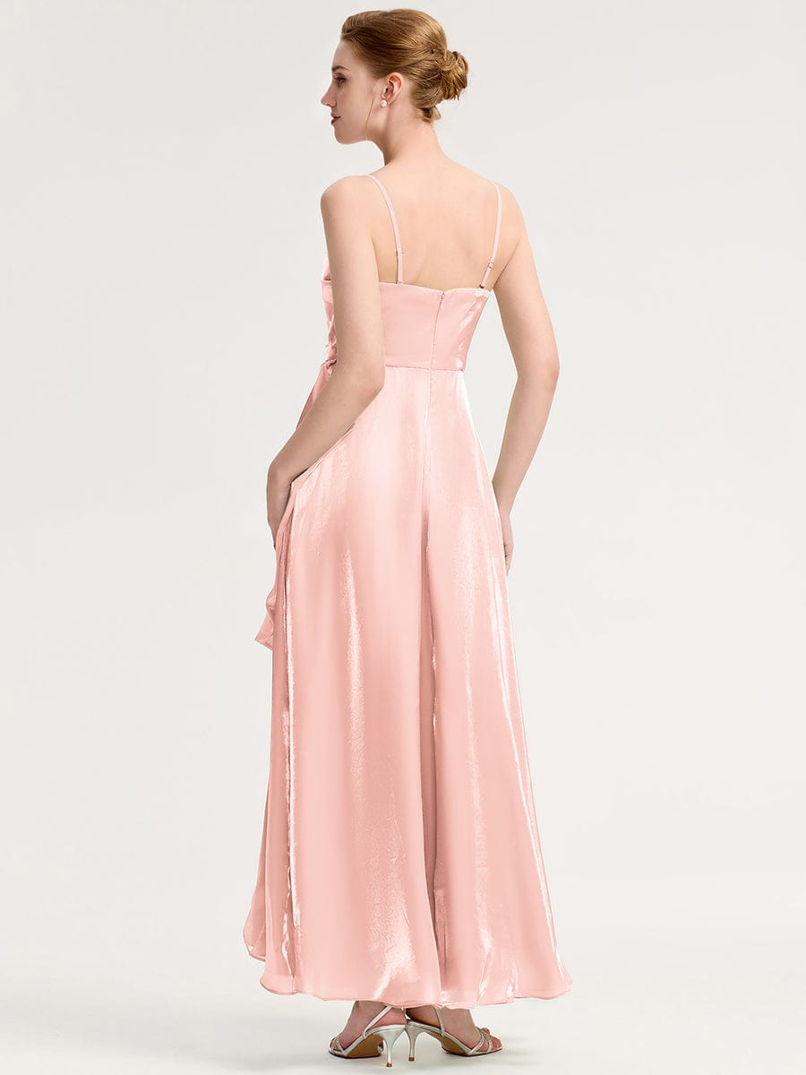 Slit Satin Sleeveless Evening Dresses #color_Pink