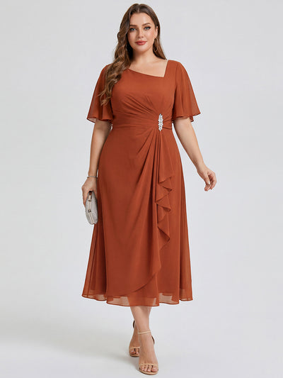 pretty LILOU| Plus Size Chiffon Ruffle Sleeve Formal Dress
