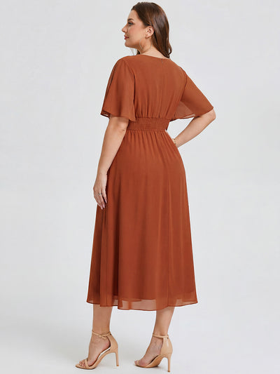 Plus Size Chiffon Ruffle Sleeve Formal Dress #color_Burnt Orange