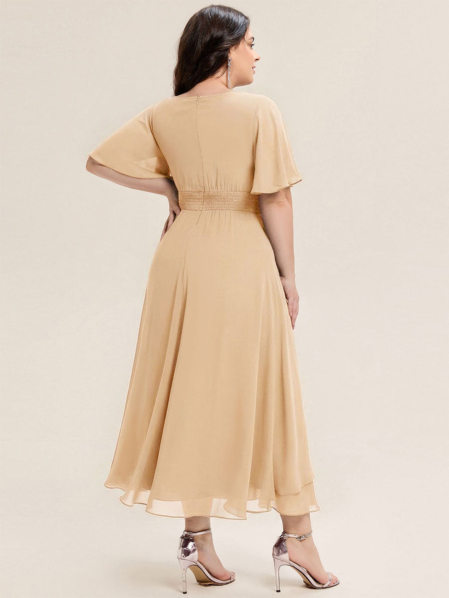 Pleated Chiffon Ruffle Sleeve Midi Dress #color_Champagne