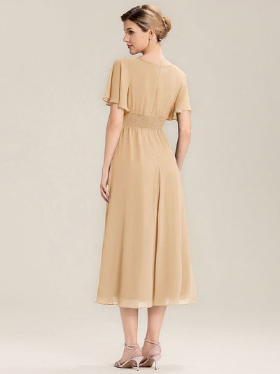 Elegant Chiffon Ruffle Sleeve Formal Dress #color_Champagne