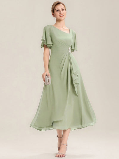 ever LILOU| Elegant Chiffon Ruffle Sleeve Formal Dress