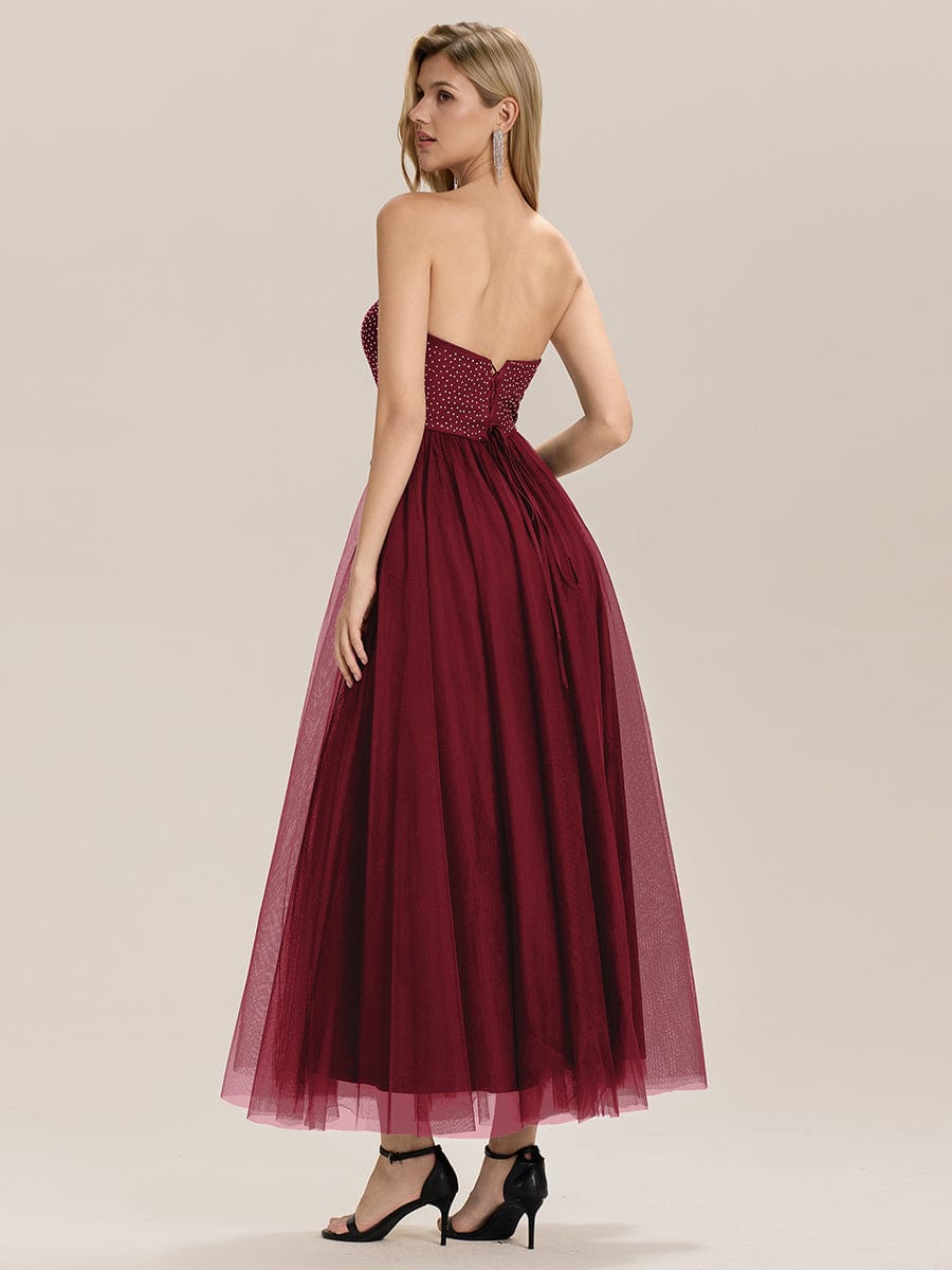 Strapless Tulle Embellished Evening Dress #color_Burgundy