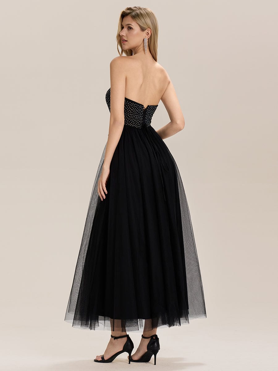Strapless Tulle Embellished Evening Dress #color_Black