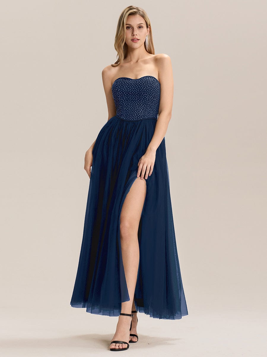 Strapless Tulle Embellished Evening Dress #color_Navy Blue