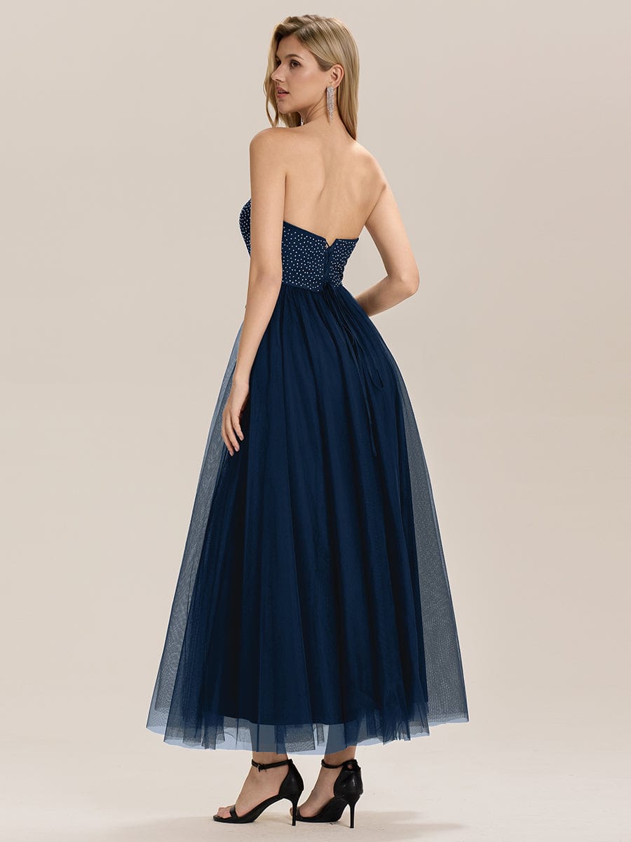 Strapless Tulle Embellished Evening Dress #color_Navy Blue