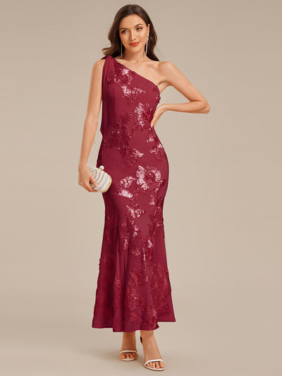 Flowing Ribbon Mesh Mermaid Formal Dress #color_Burgundy
