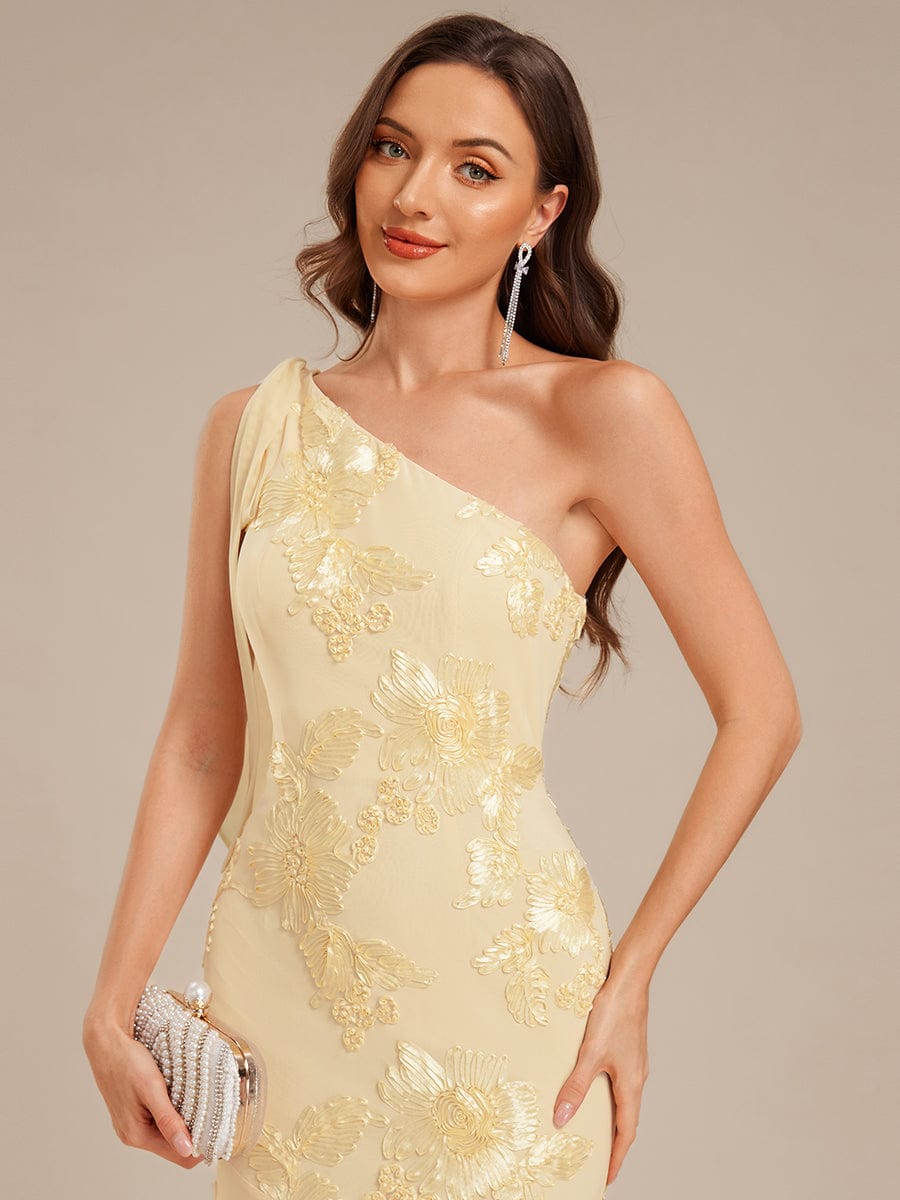 Flowing Ribbon Mesh Mermaid Formal Dress #color_Yellow
