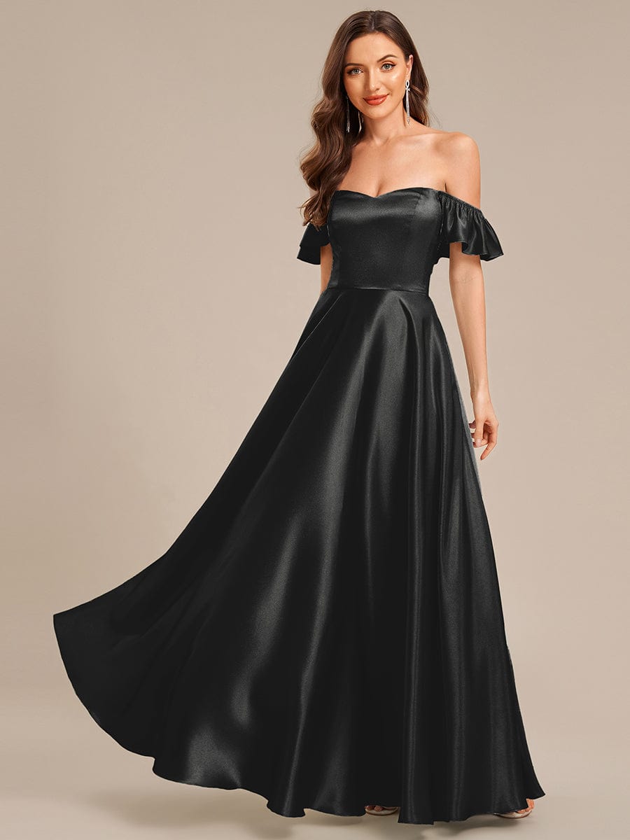 Back Tie Satin Ruffle Sleeve Formal Dress #color_Black