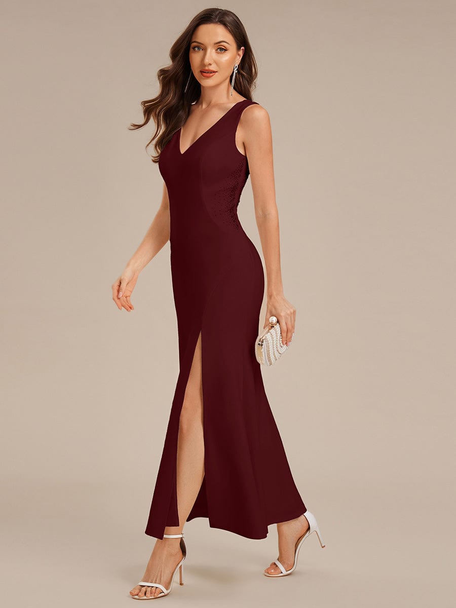 Cut-Out Knit Mermaid Formal Dress #color_Burgundy
