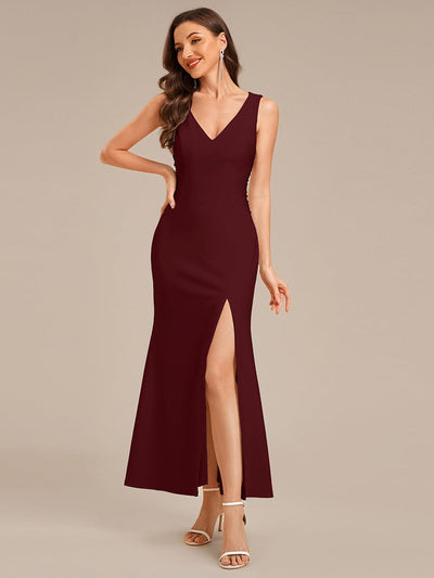 Cut-Out Knit Mermaid Formal Dress #color_Burgundy