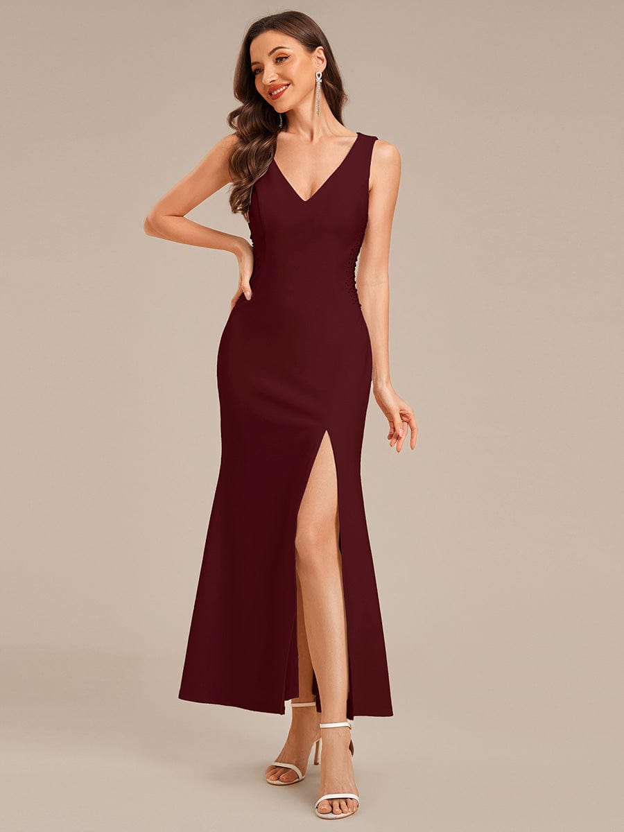 Cut-Out Knit Mermaid Formal Dress #color_Burgundy