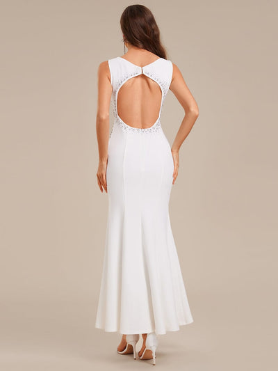Cut-Out Knit Mermaid Formal Dress #color_White