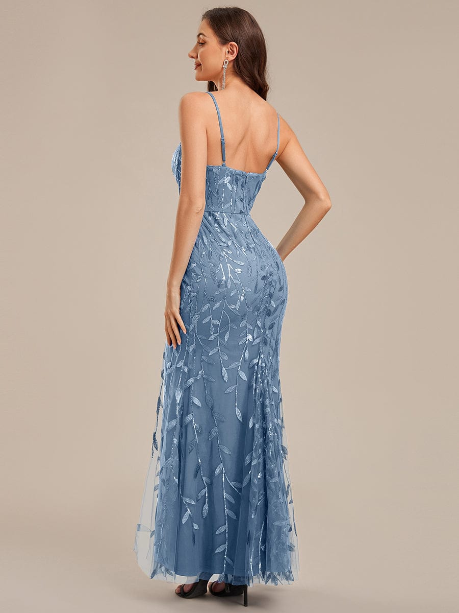 Slit Sequin Mermaid Formal Dress #color_Dusty Blue