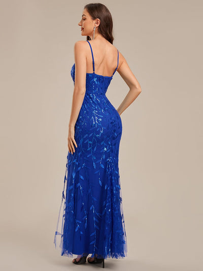 Slit Sequin Mermaid Formal Dress #color_Sapphire Blue