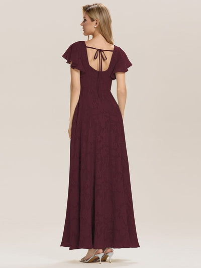 A-Line Chiffon Ruffle Sleeve Evening Dress #color_Burgundy