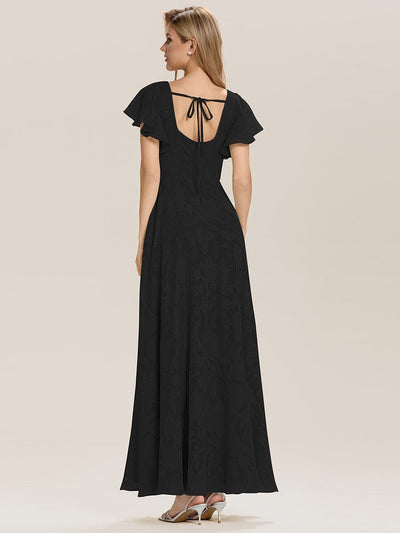 A-Line Chiffon Ruffle Sleeve Evening Dress #color_Black